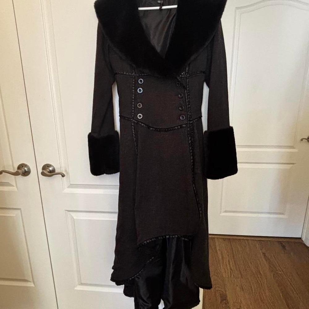 Blacklist by lip service Black faux fur trim coat festival halloween goth
